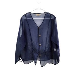 Bodil Women's 100% Silk Ruched Button Front Sheer Top - L